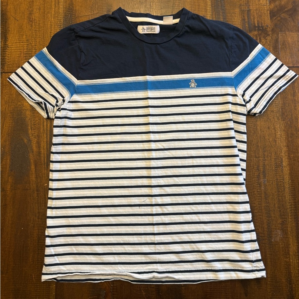 Men's Striped Short Sleeve Tee - Blue and White
